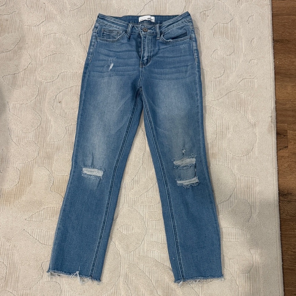 Vervet Blue Distressed Ankle Jeans